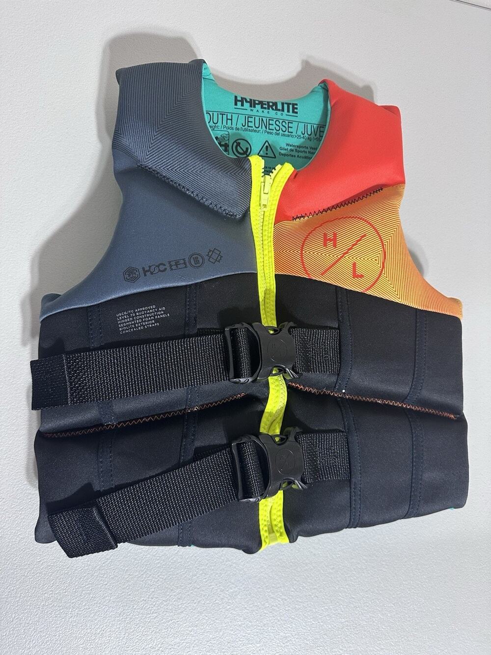 Hyperlite Wake Co Youth Life Vest 55-88 lbs. Gray/Orange